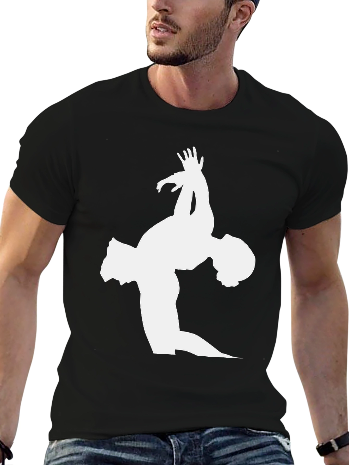 Gymnast Silhouette Graphic Tee - Black Cotton T-Shirt