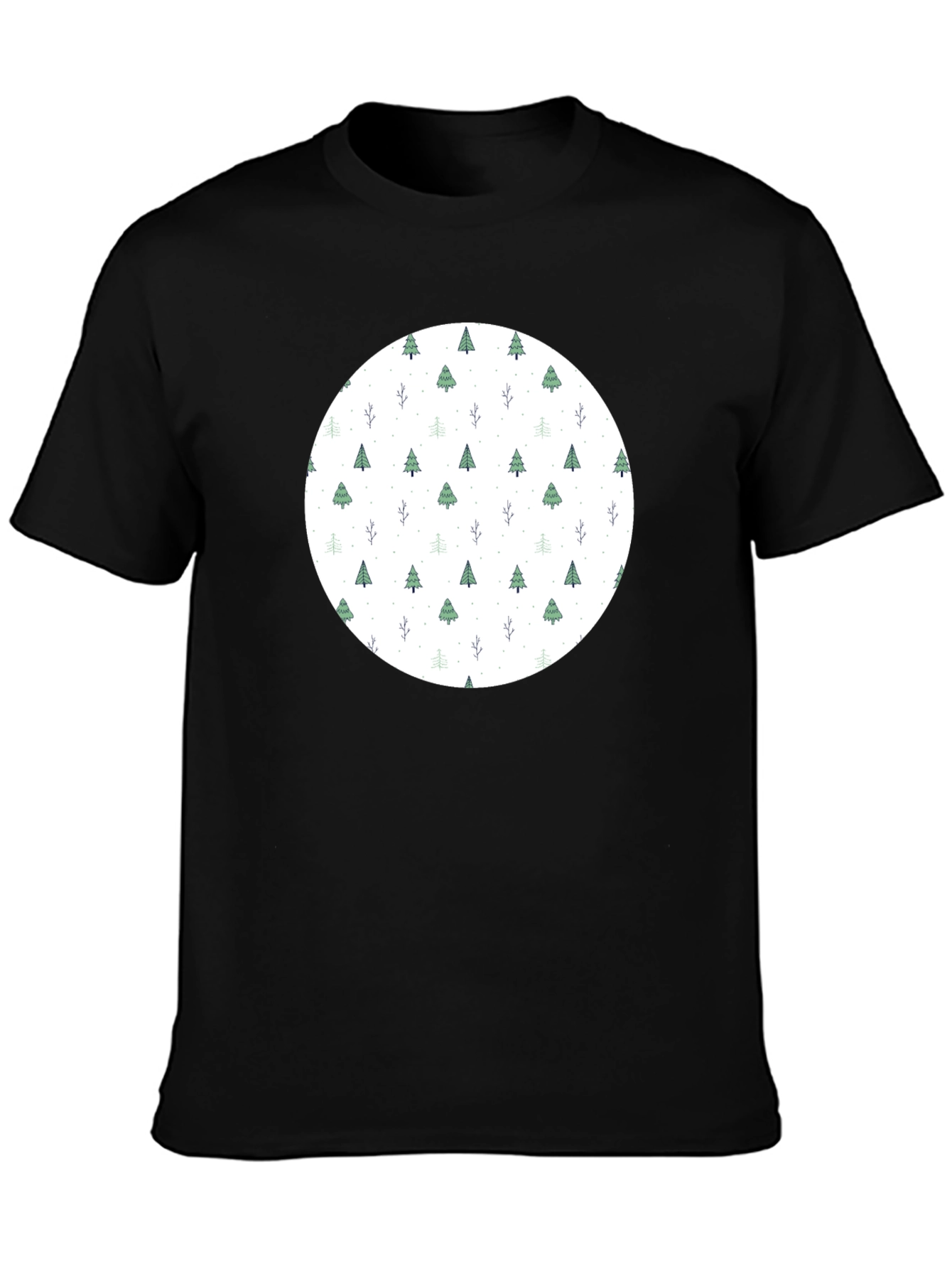 Festive Tree Pattern Black T-Shirt