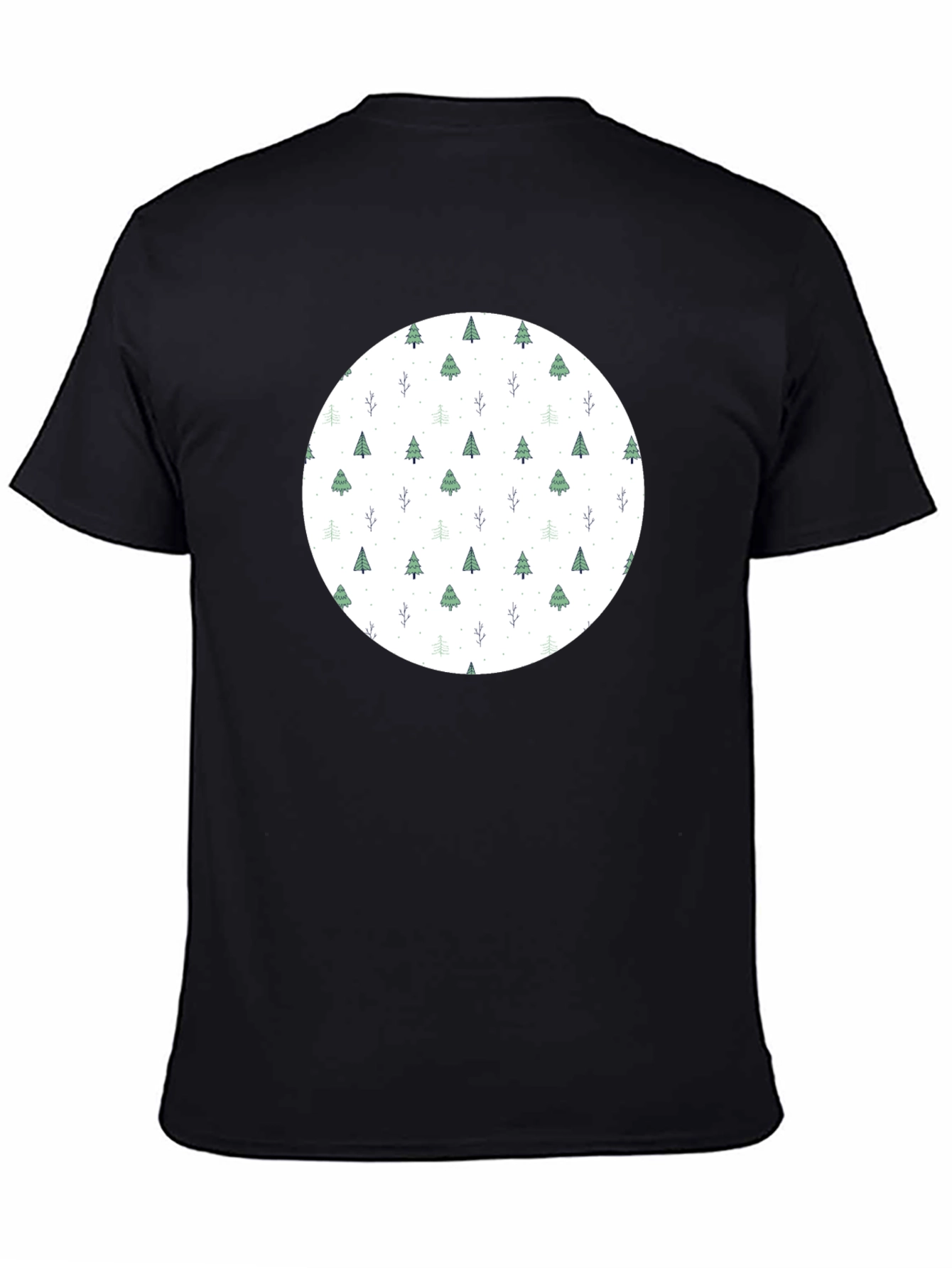 Festive Tree Pattern Black T-Shirt