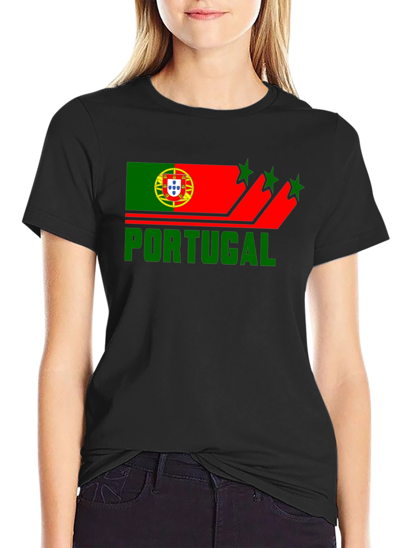 Portugal Flag Graphic Black T-Shirt