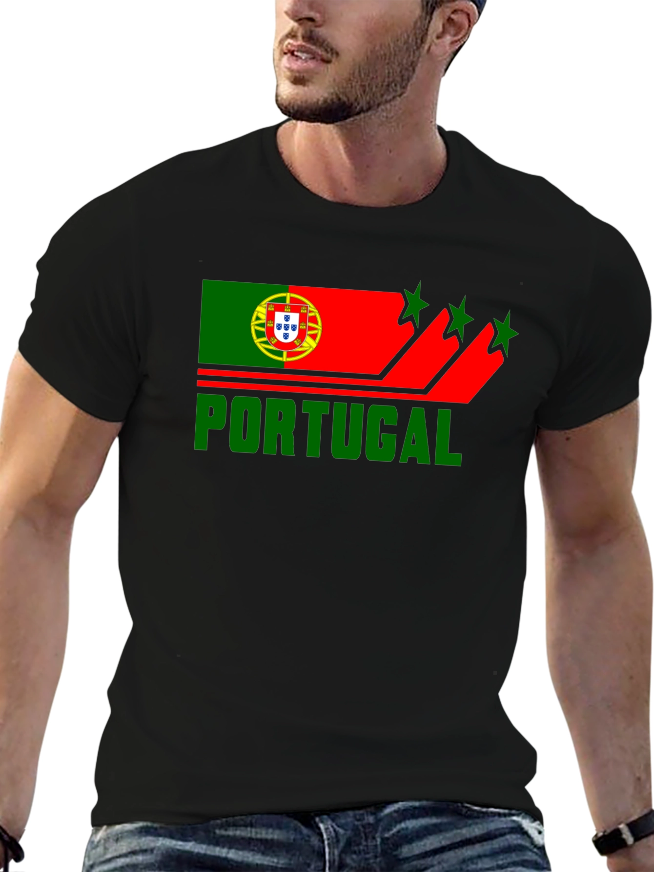 Portugal Flag Graphic Black T-Shirt