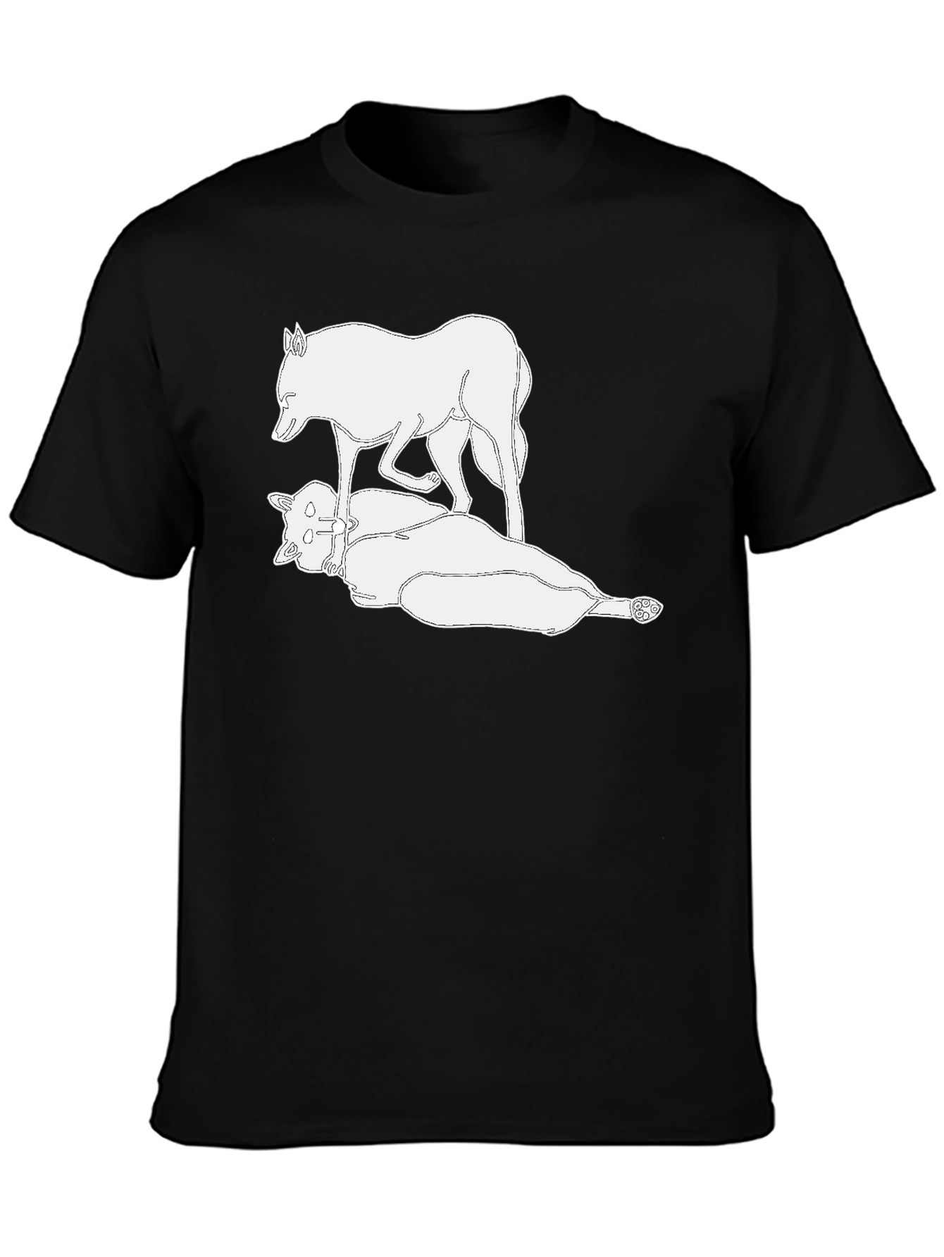 Black T-Shirt with White Wolf Design