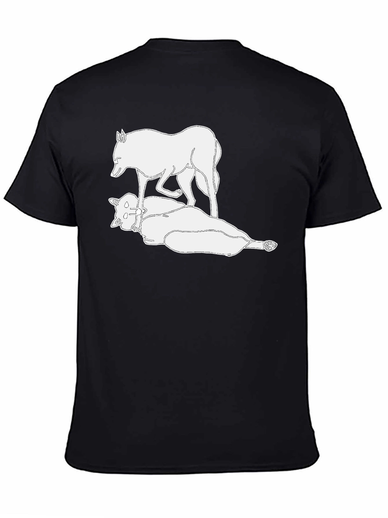 Black T-Shirt with White Wolf Design