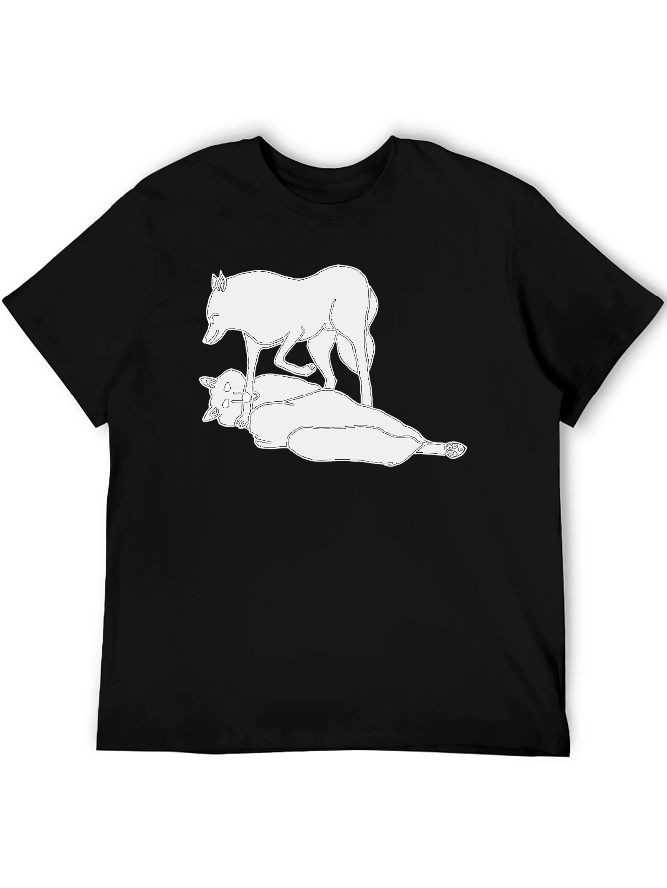Black T-Shirt with White Wolf Design