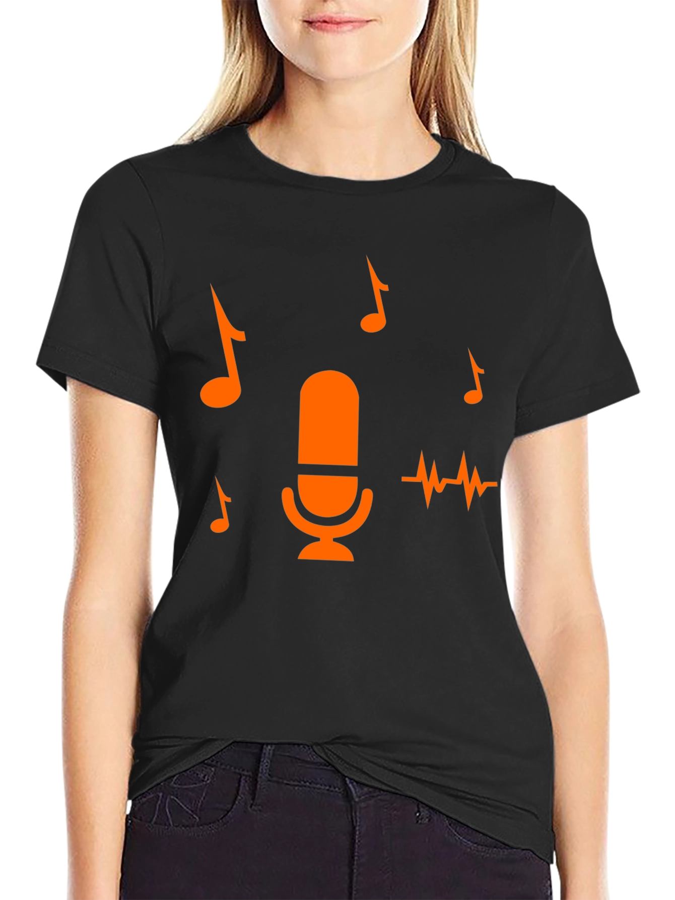 Retro Microphone Graphic Tee - Black