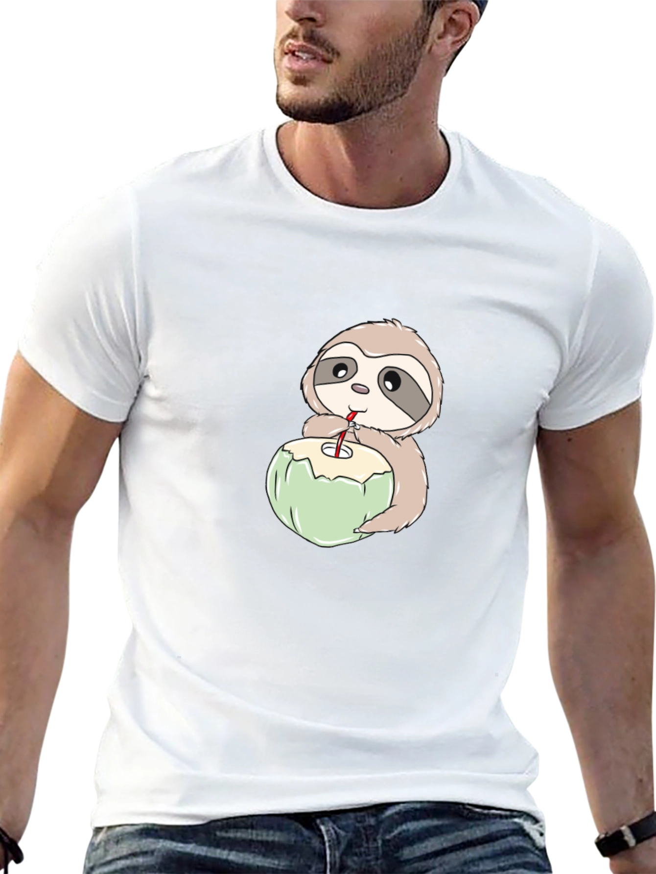 Sloth Drinking Coconut T-Shirt - Casual Comfort