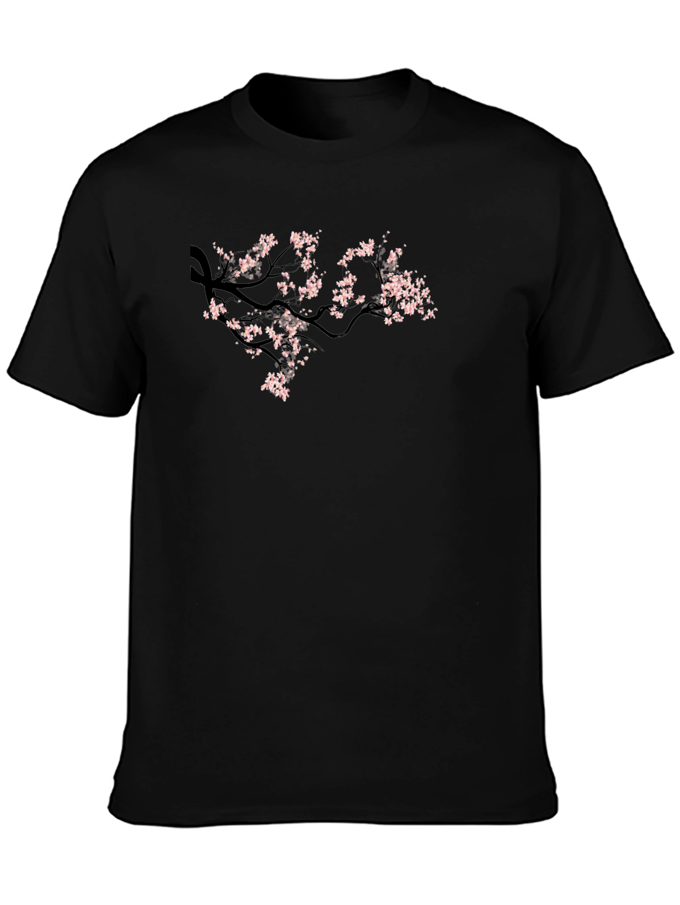Black Tee with Cherry Blossom Branch Design