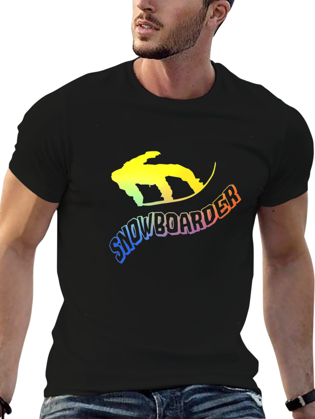 Snowboarder Graphic Tee - Black Cotton Blend T-Shirt