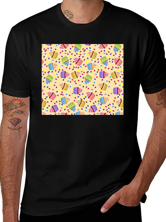 Cupcake Patterned Black T-Shirt