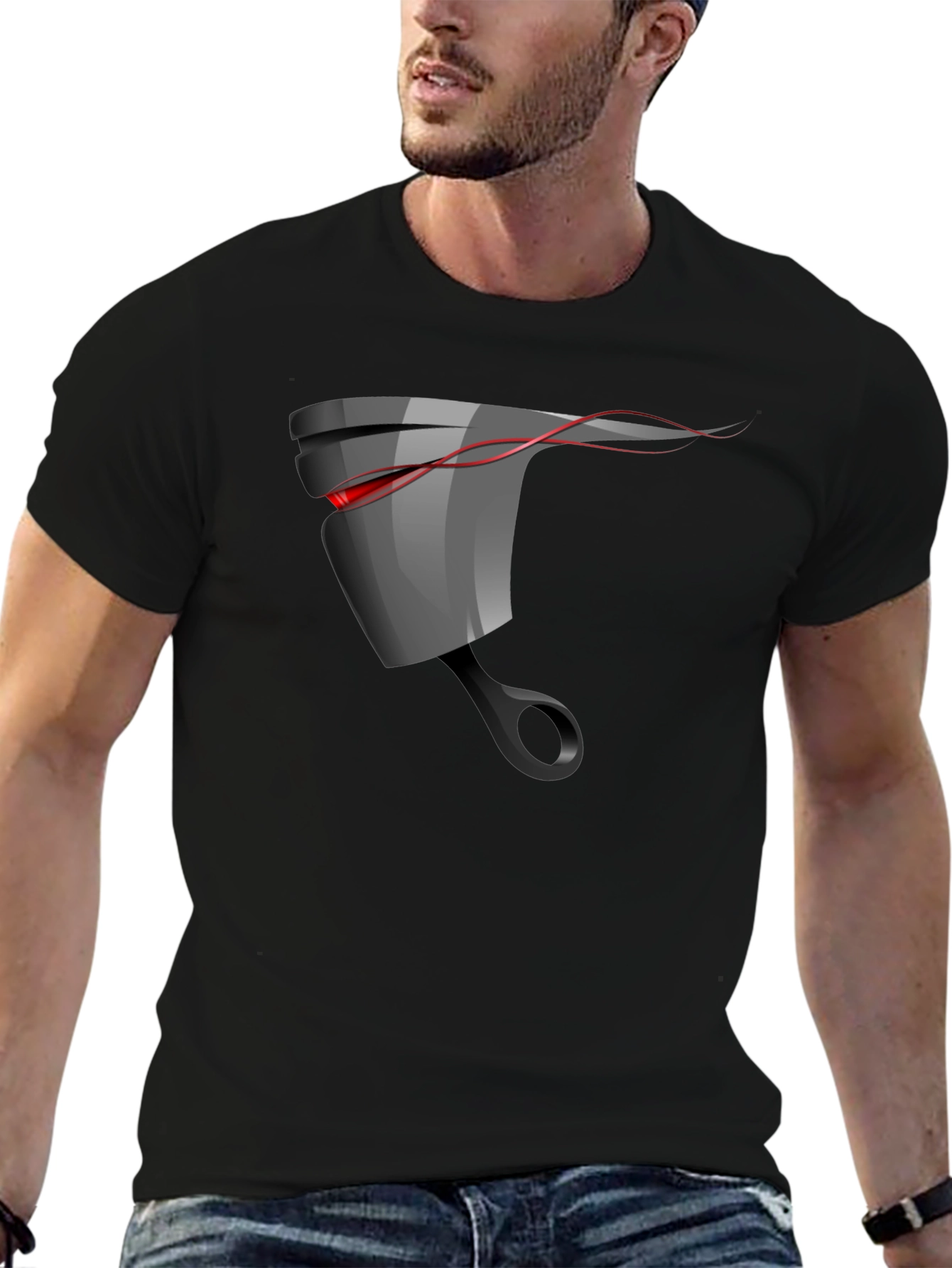 Mens Black Graphic T-Shirt - Piston Design