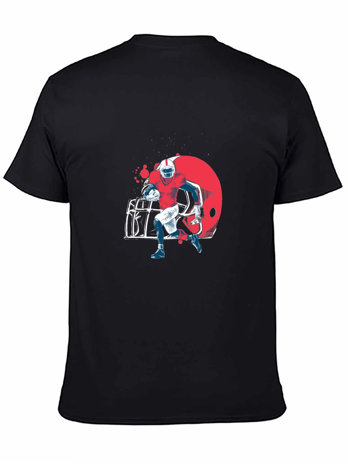 Football Player Graphic Tee - Black Cotton T-Shirt
