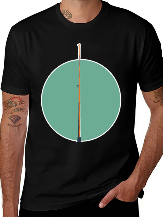 Fishing Pole Graphic Tee - Black Cotton Casual Shirt