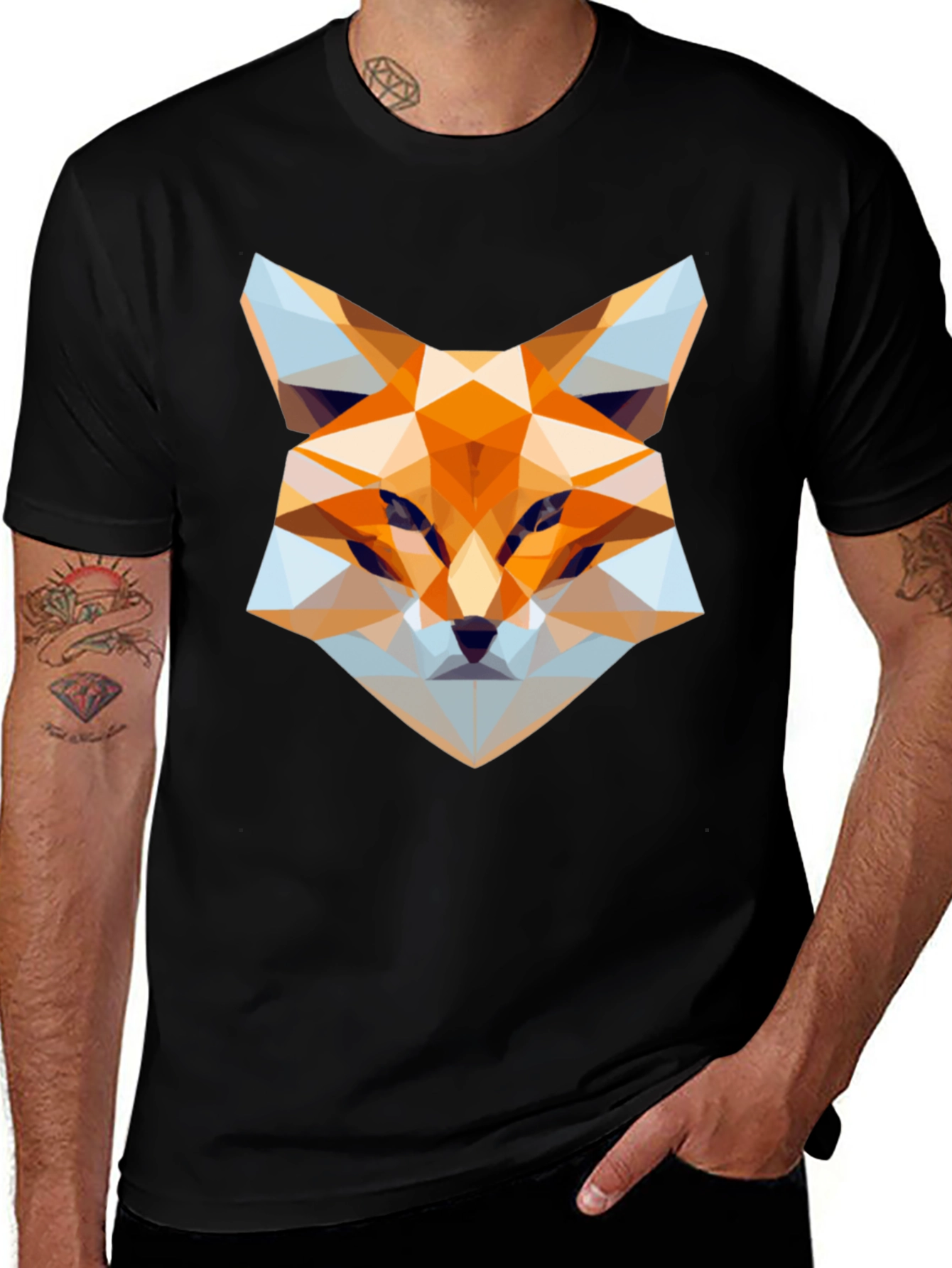 Geometric Fox Graphic Tee - Stylish Black T-Shirt