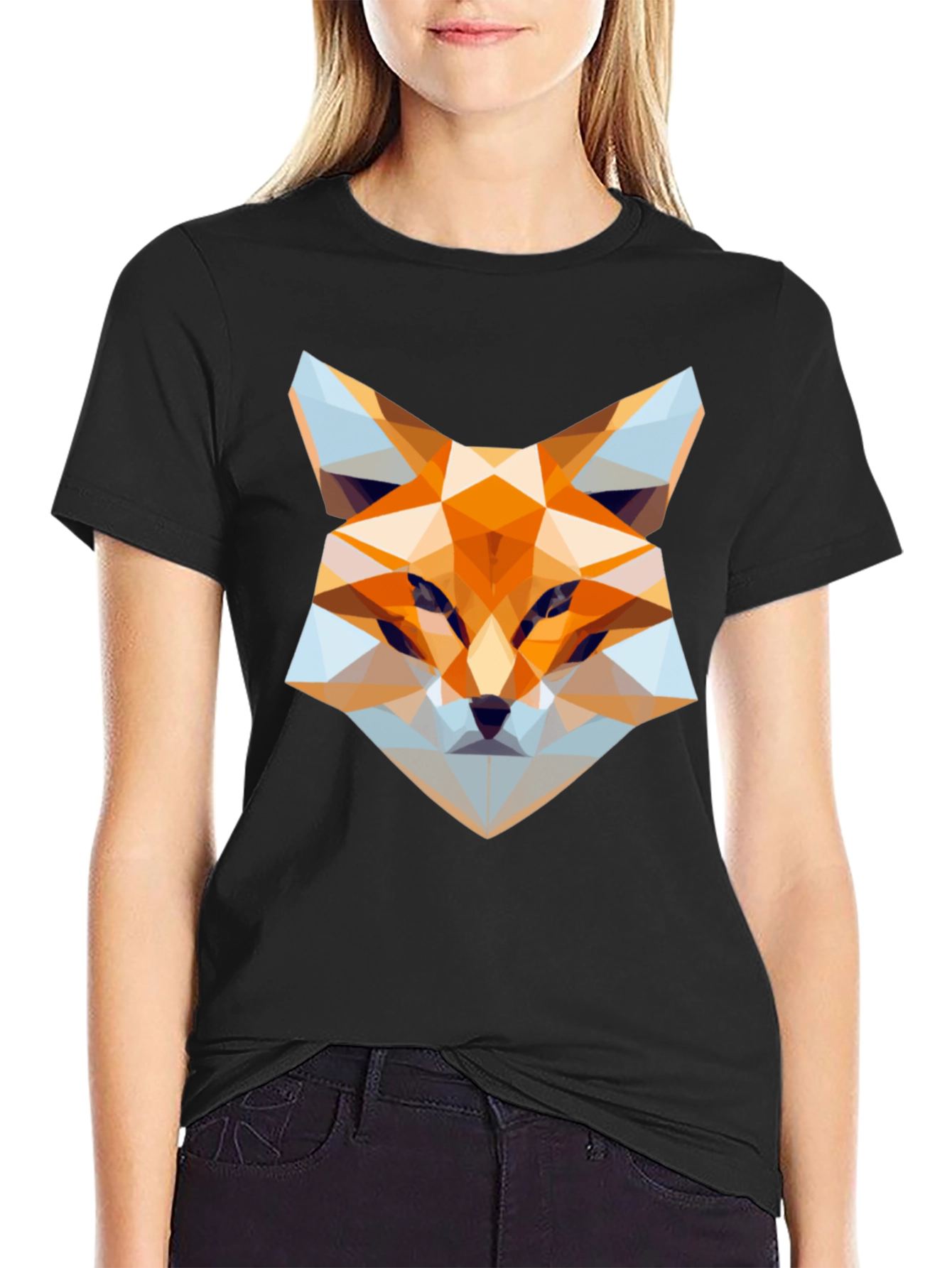 Geometric Fox Graphic Tee - Stylish Black T-Shirt