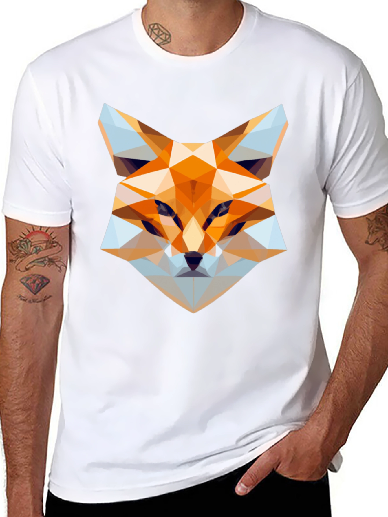 Geometric Fox Graphic Tee - Stylish Black T-Shirt
