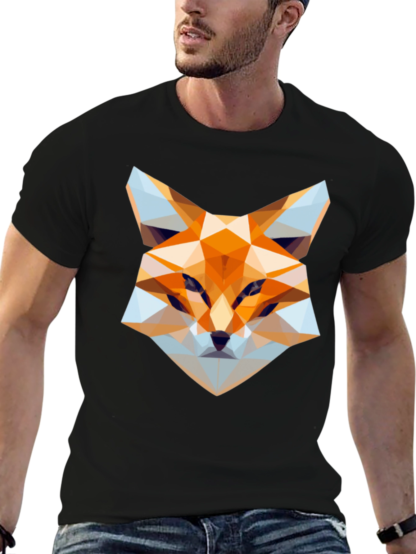 Geometric Fox Graphic Tee - Stylish Black T-Shirt