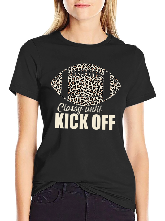 Classy Until Kick Off Football Leopard Print T-Shirt