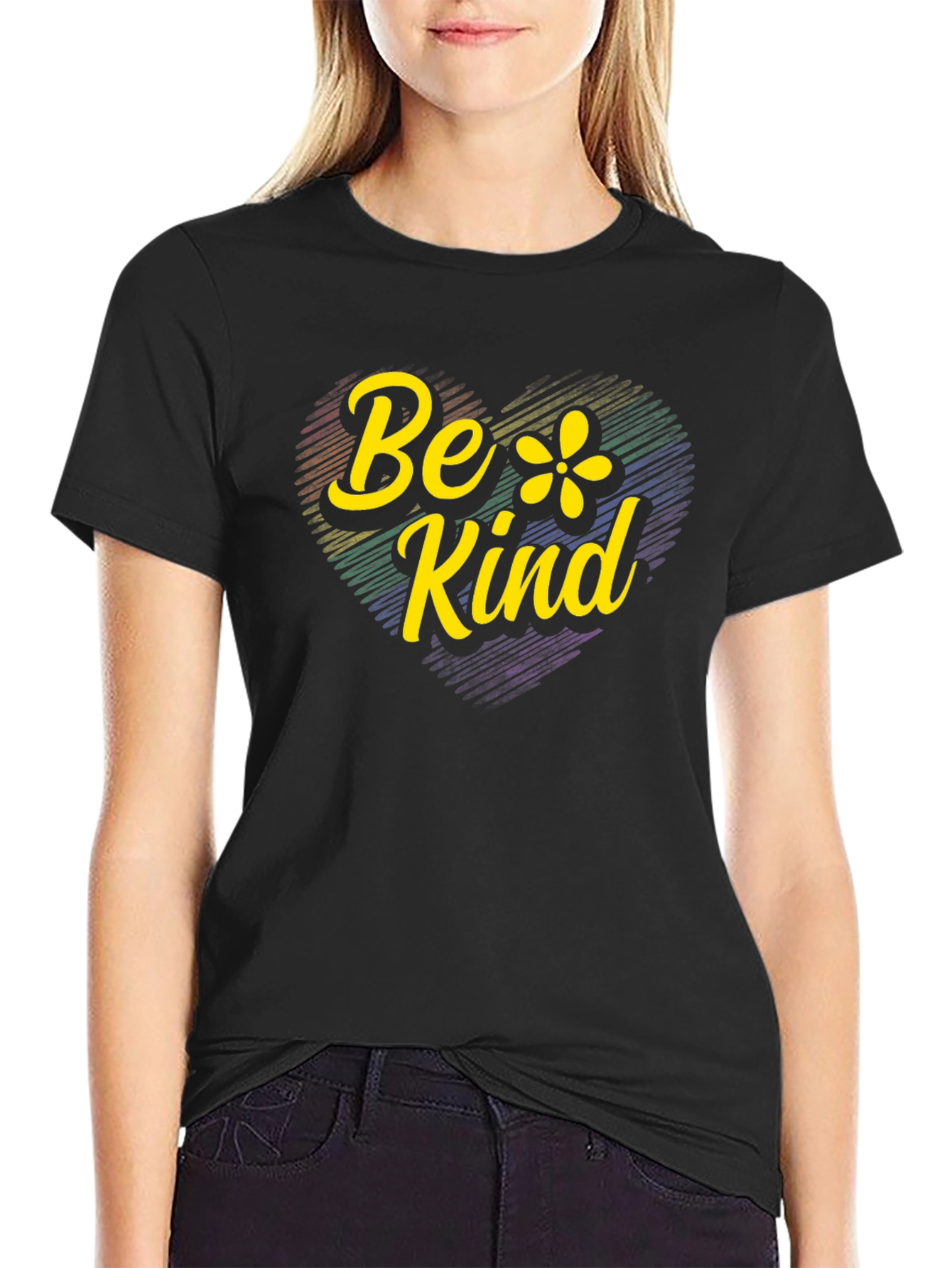 Be Kind Rainbow Heart Graphic T-Shirt