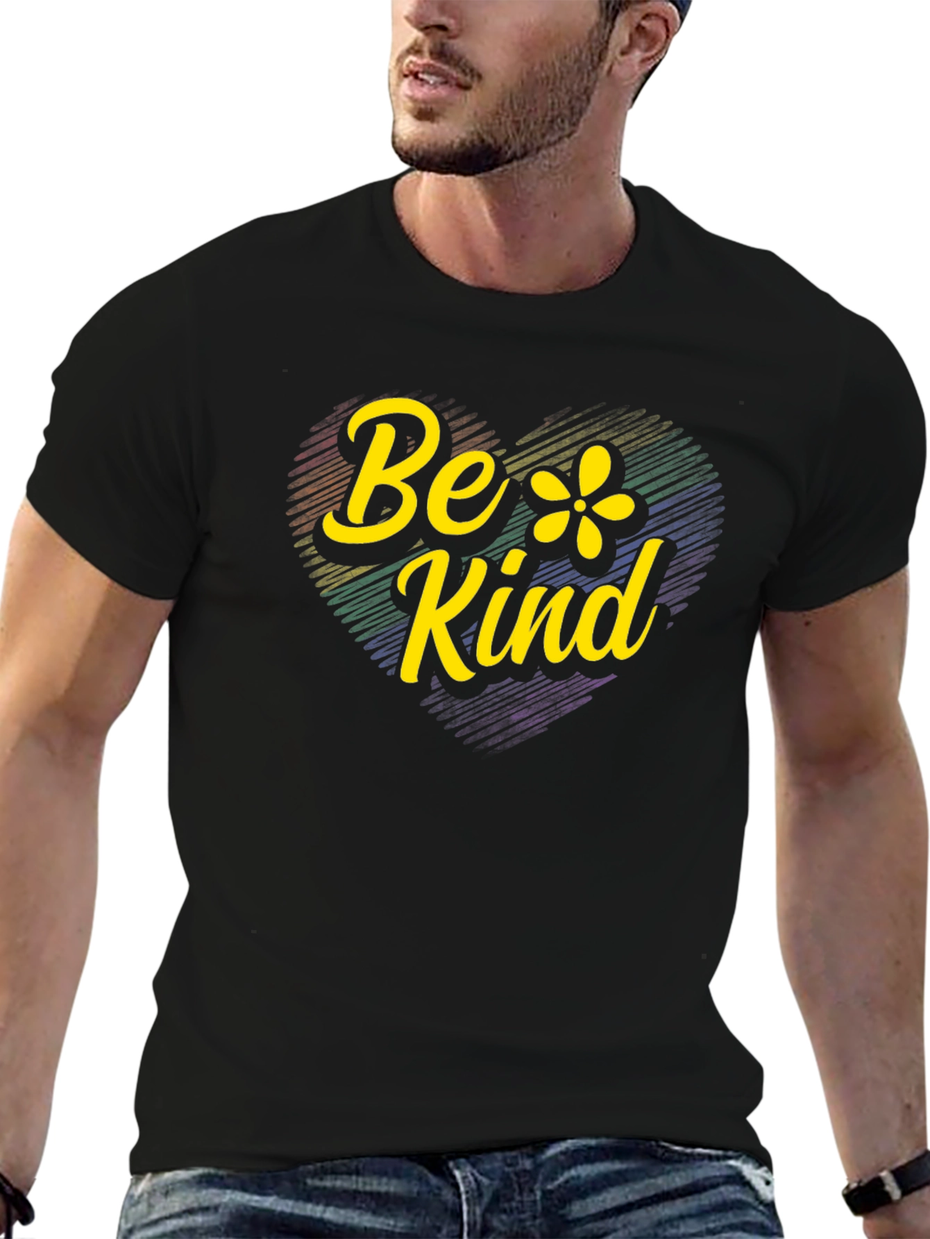 Be Kind Rainbow Heart Graphic T-Shirt