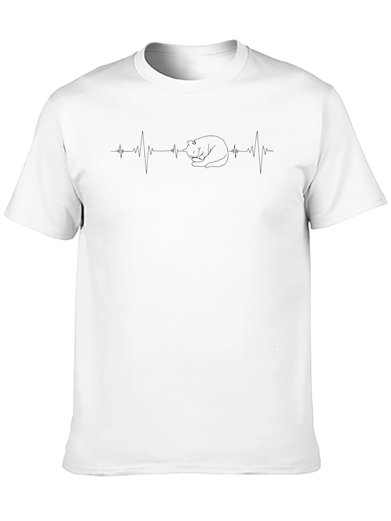 Cat Heartbeat Graphic Tee - Black