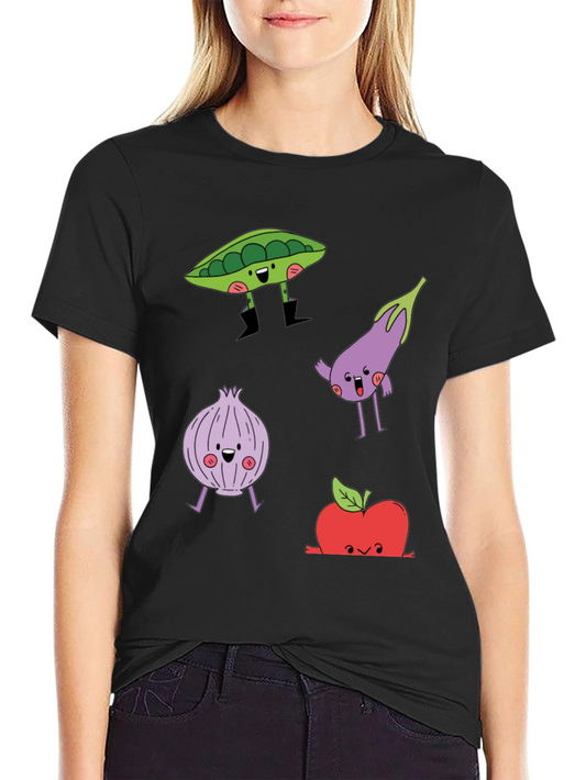 Cartoon Vegetables Graphic Print T-Shirt