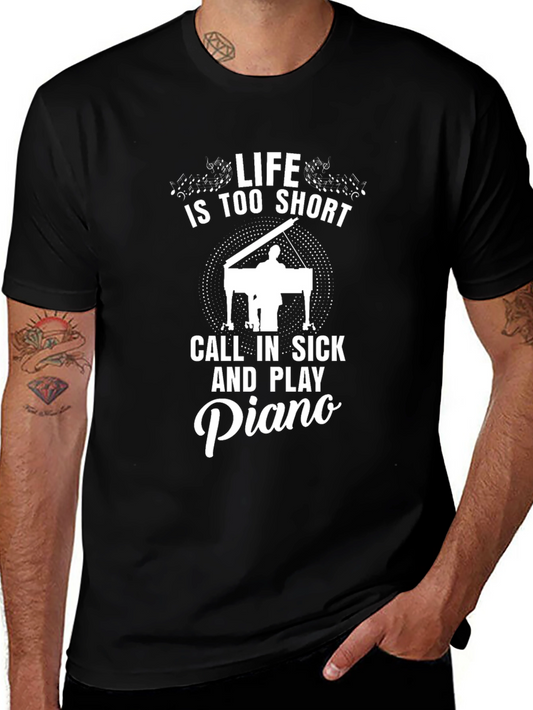 Life is Short - Play Piano Black Graphic Tee