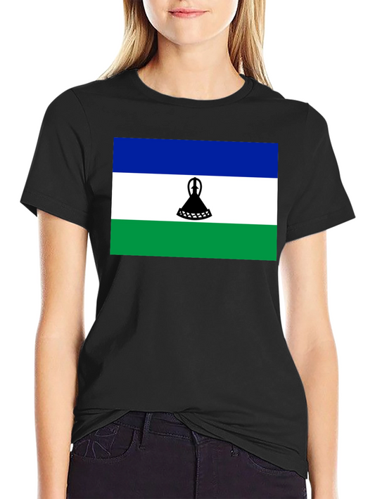 Lesotho Flag Graphic Tee - Black Cotton T-Shirt