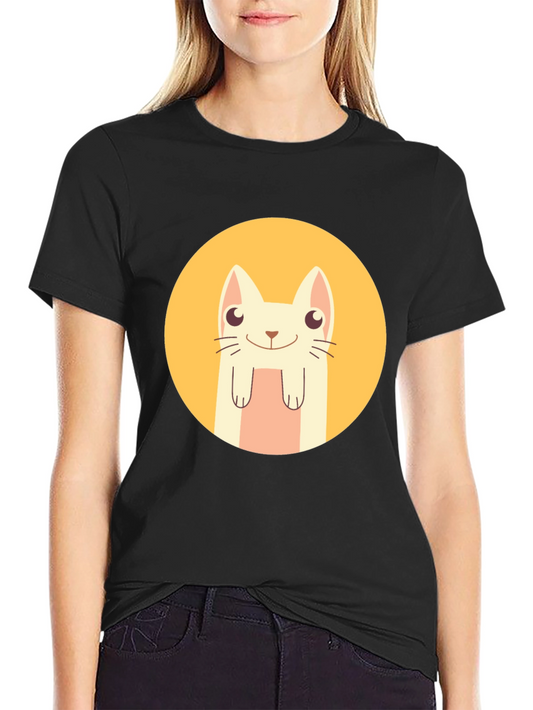 Cute Cartoon Cat T-Shirt - Black Graphic Tee