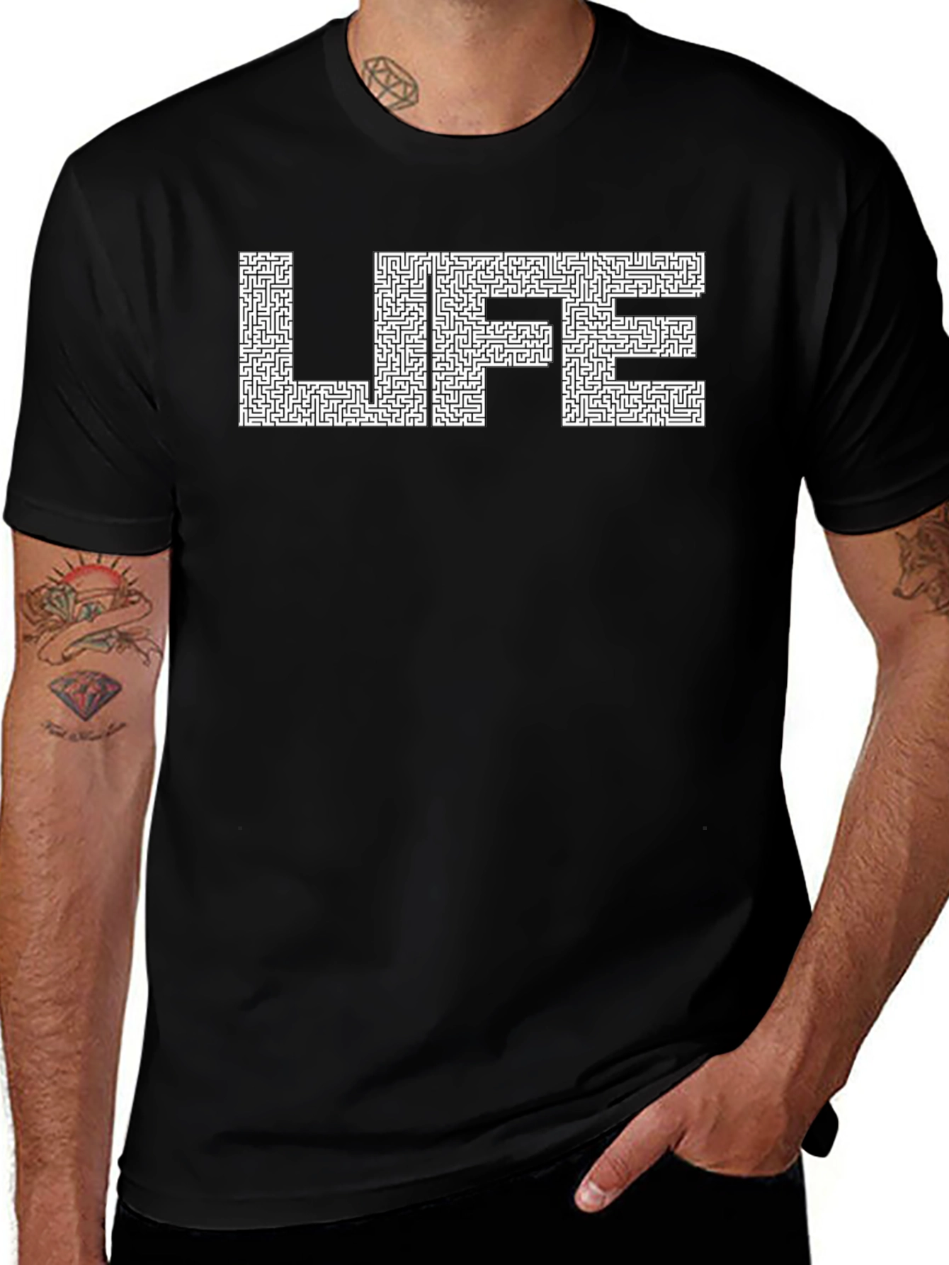Life Maze T-Shirt - Black Casual Tee