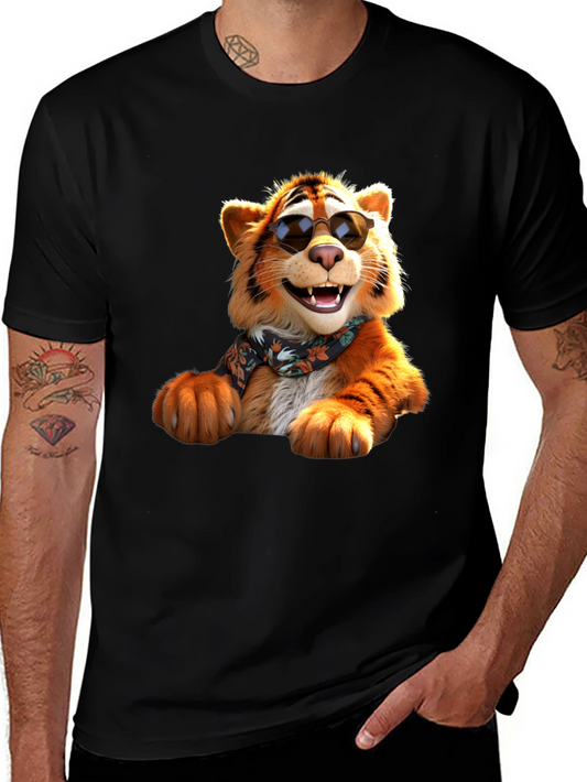 Cool Tiger Graphic Tee - Black Cotton T-Shirt