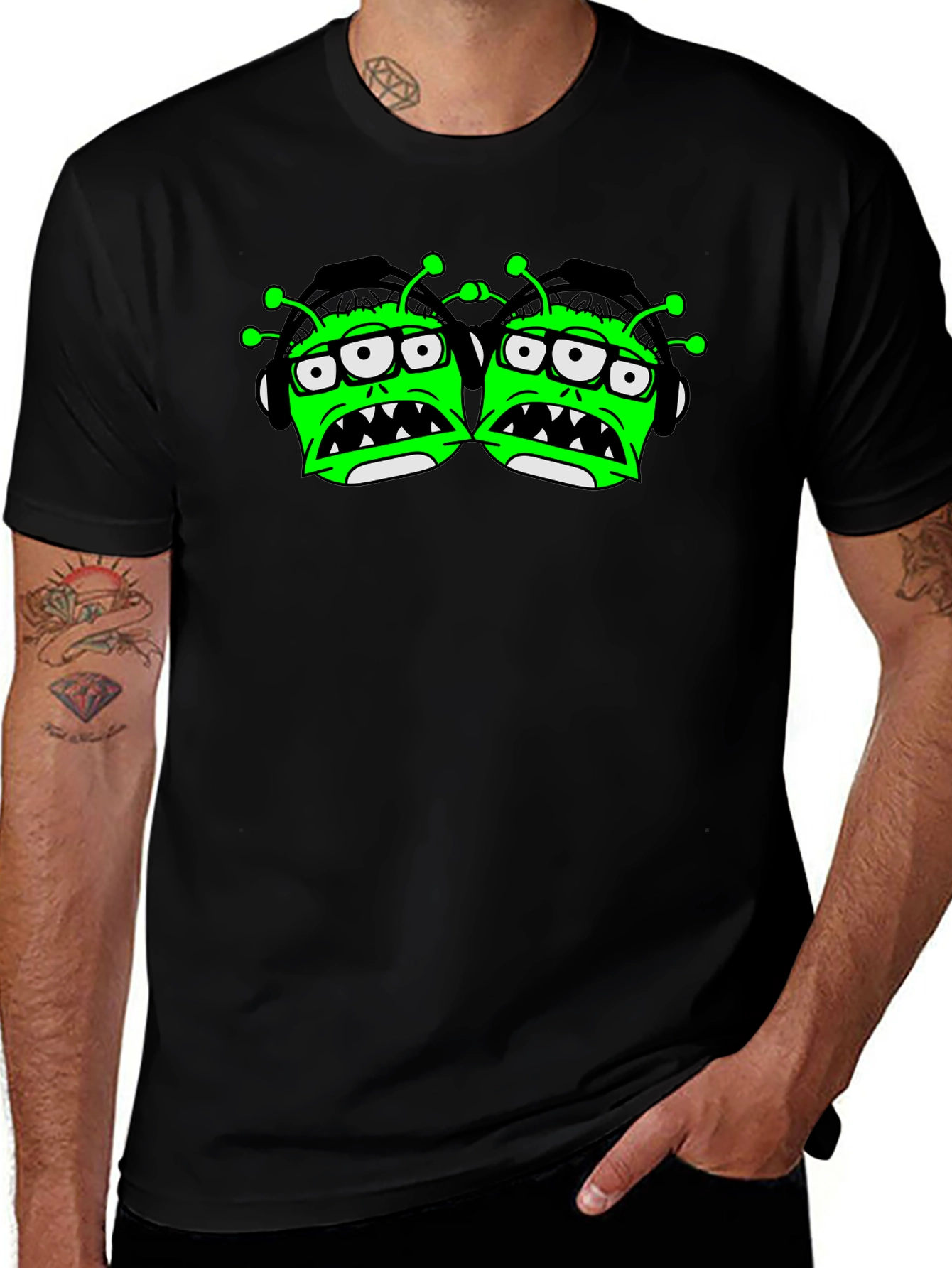 Monster Graphic Print Black T-Shirt