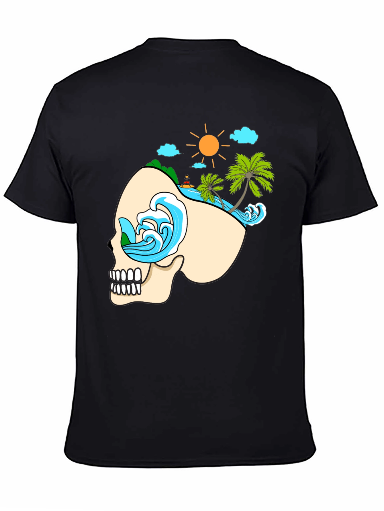 Skull Beach Graphic T-Shirt - Black