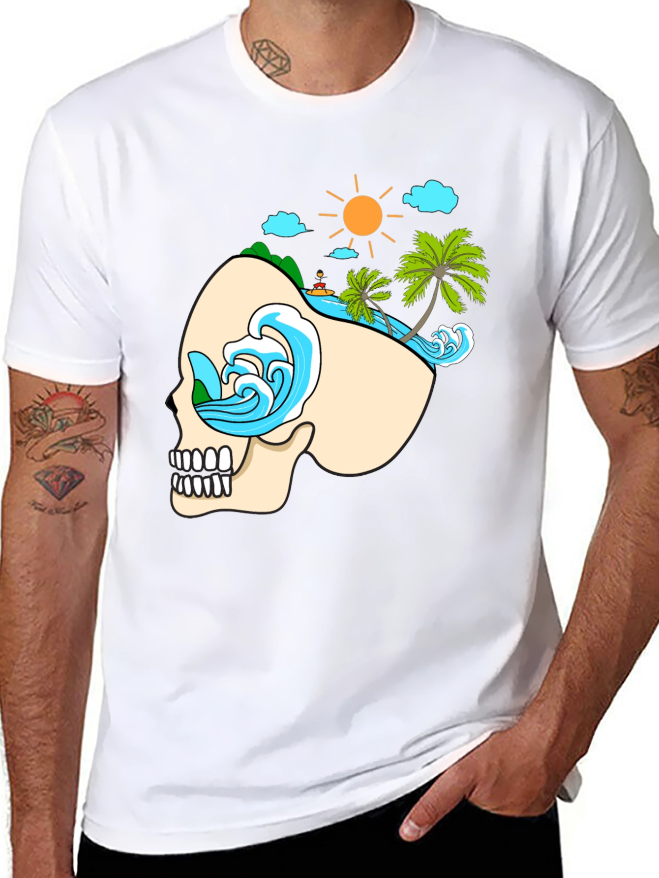 Skull Beach Graphic T-Shirt - Black