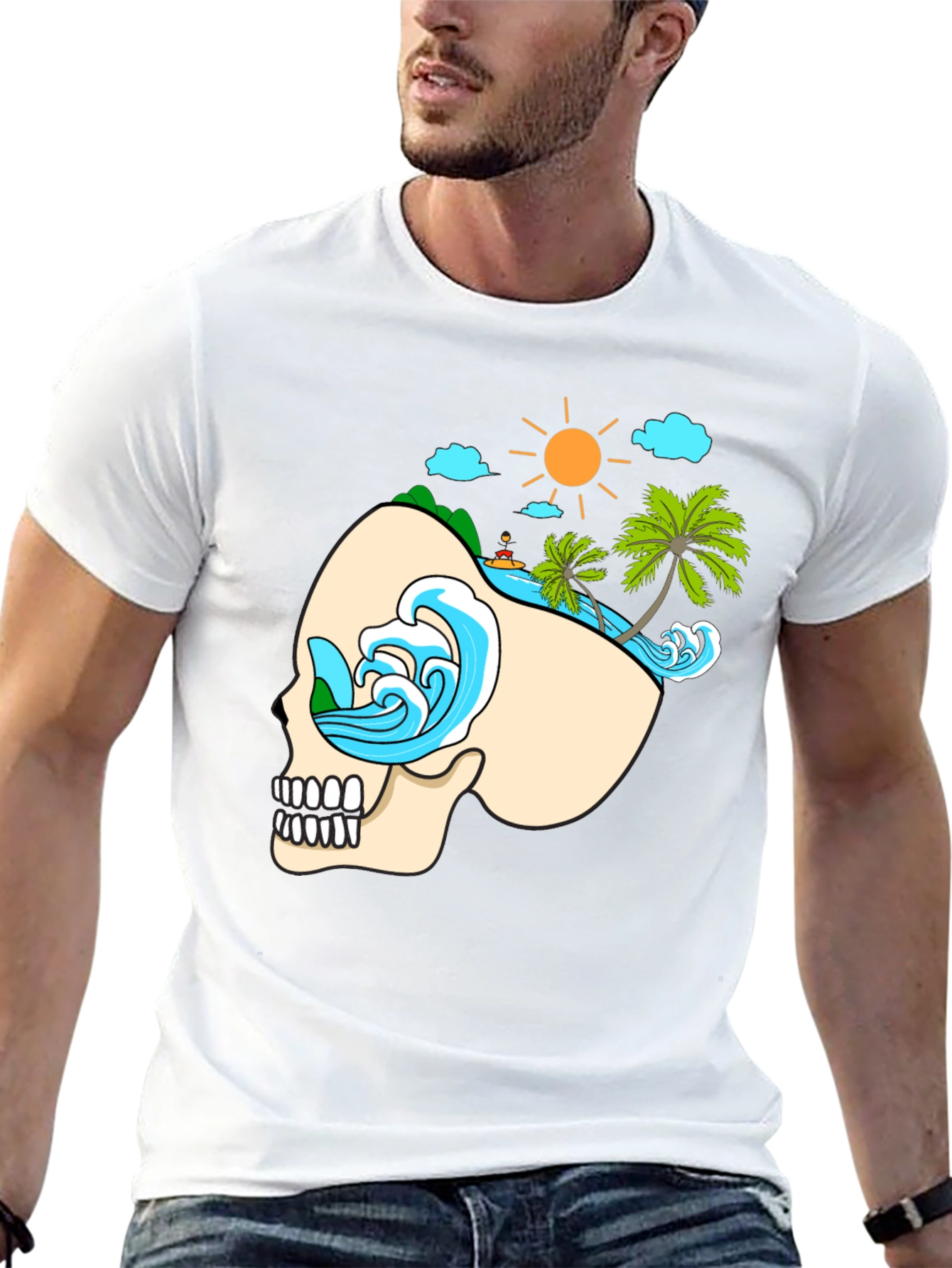 Skull Beach Graphic T-Shirt - Black