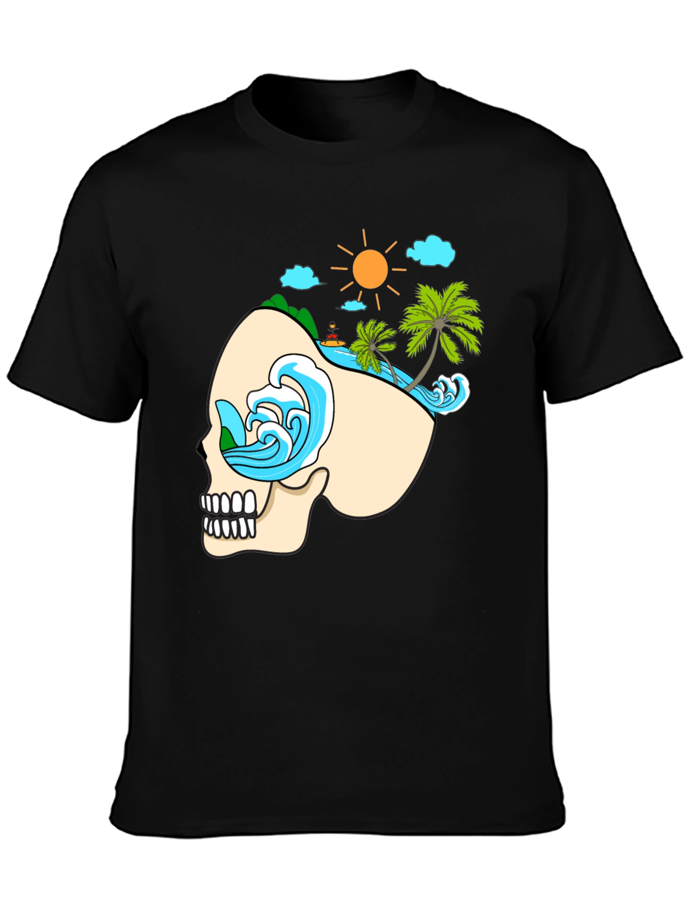 Skull Beach Graphic T-Shirt - Black