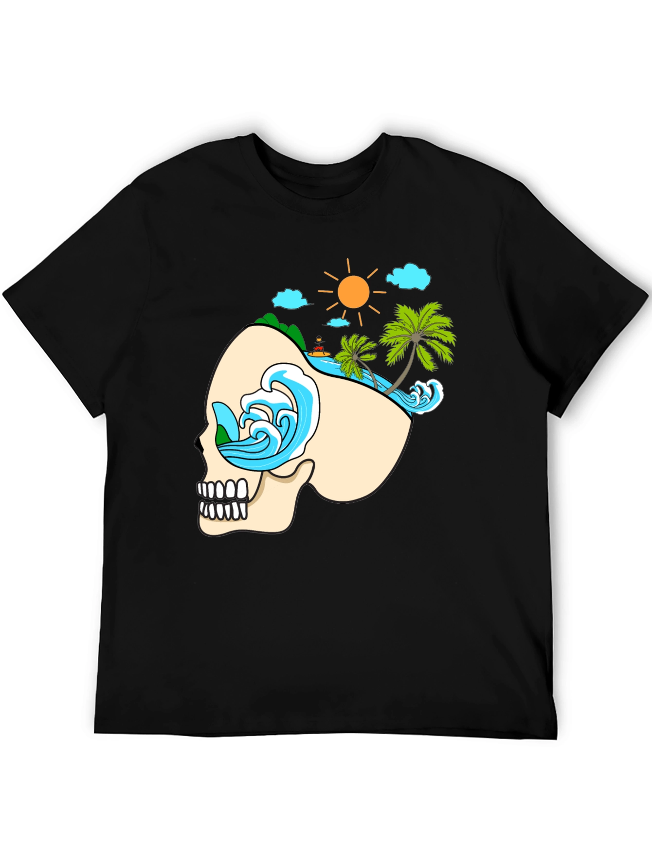 Skull Beach Graphic T-Shirt - Black