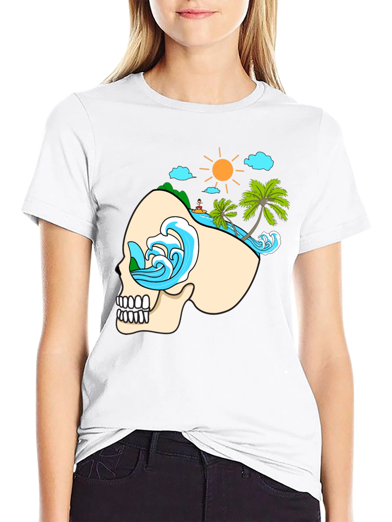Skull Beach Graphic T-Shirt - Black