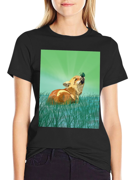 Fox and Butterfly Graphic T-Shirt