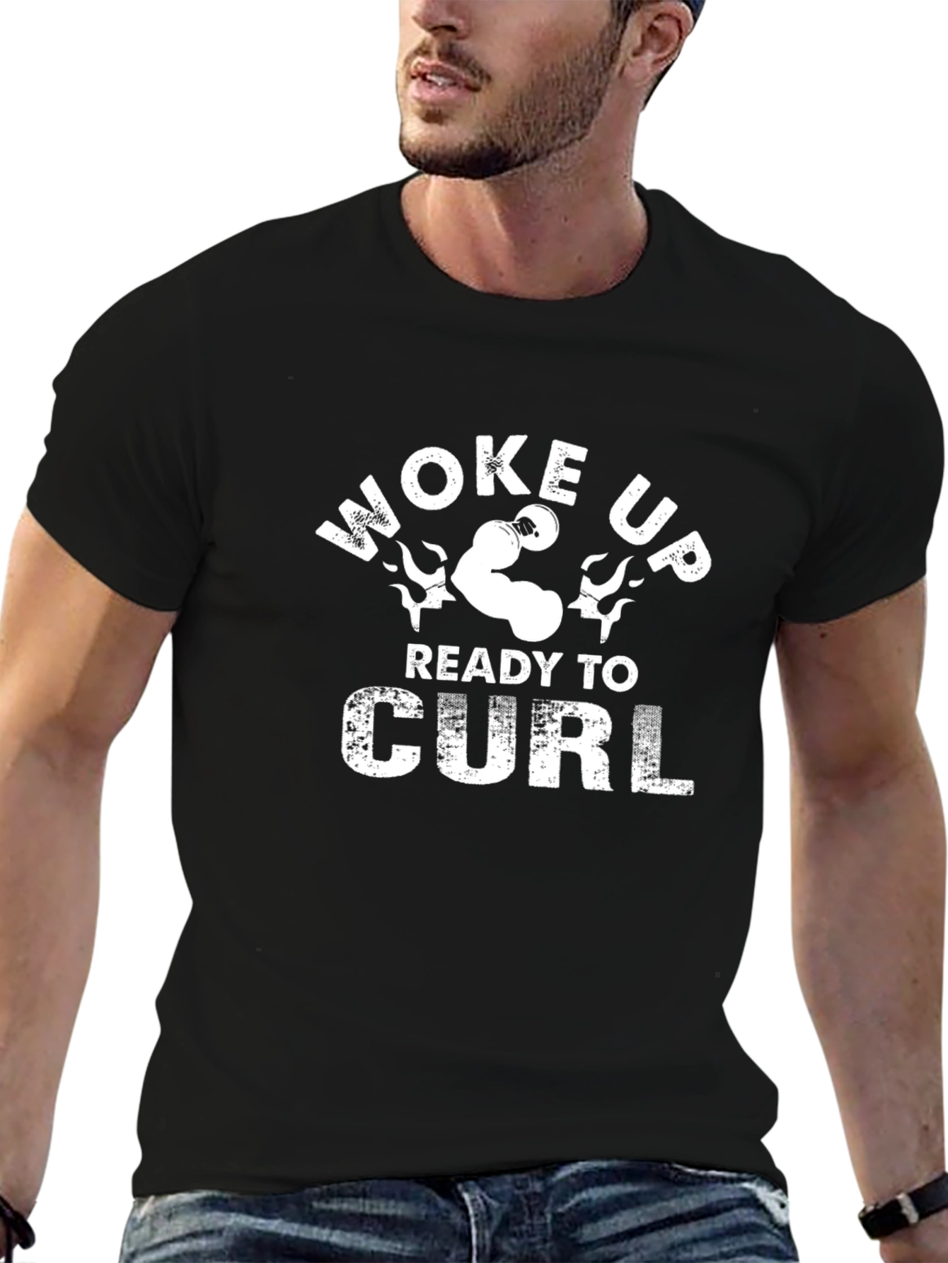 Woke Up Ready to Curl Graphic T-Shirt - Black