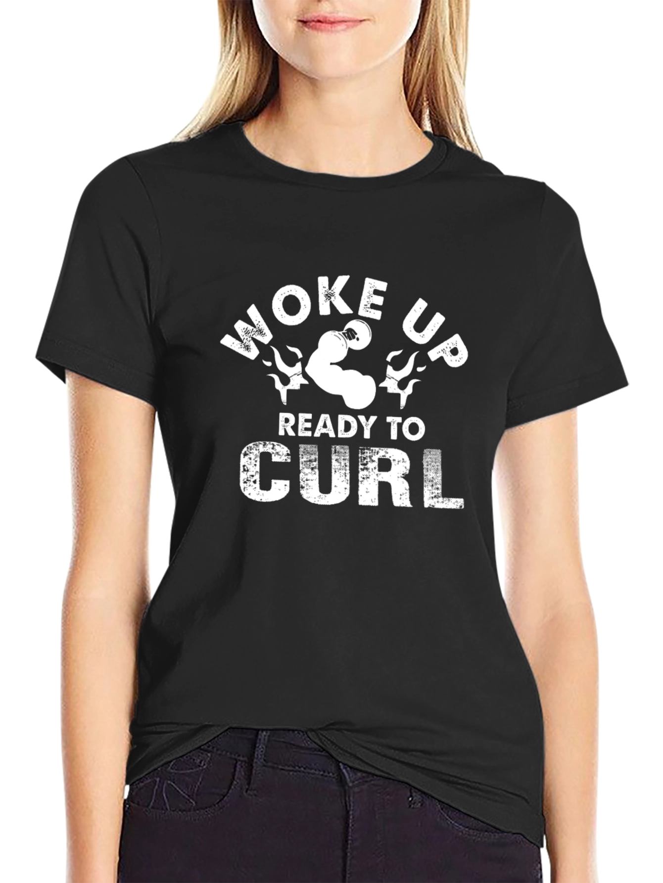 Woke Up Ready to Curl Graphic T-Shirt - Black