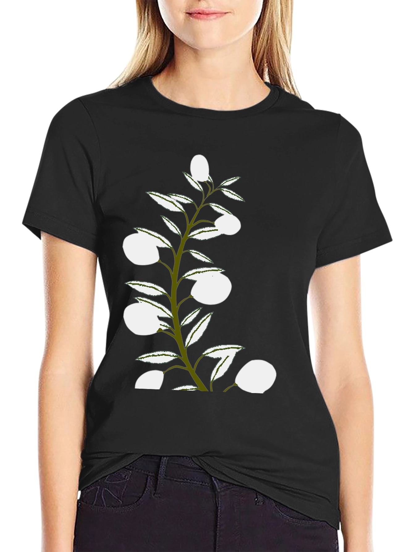 Olive Branch Graphic Tee - Stylish Black Cotton Shirt