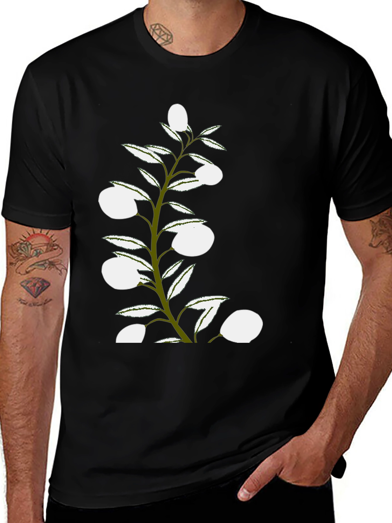 Olive Branch Graphic Tee - Stylish Black Cotton Shirt