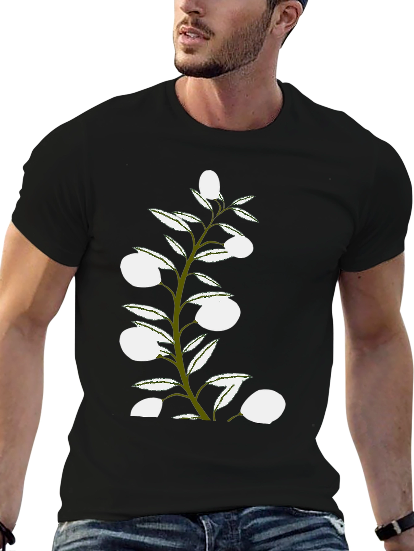 Olive Branch Graphic Tee - Stylish Black Cotton Shirt