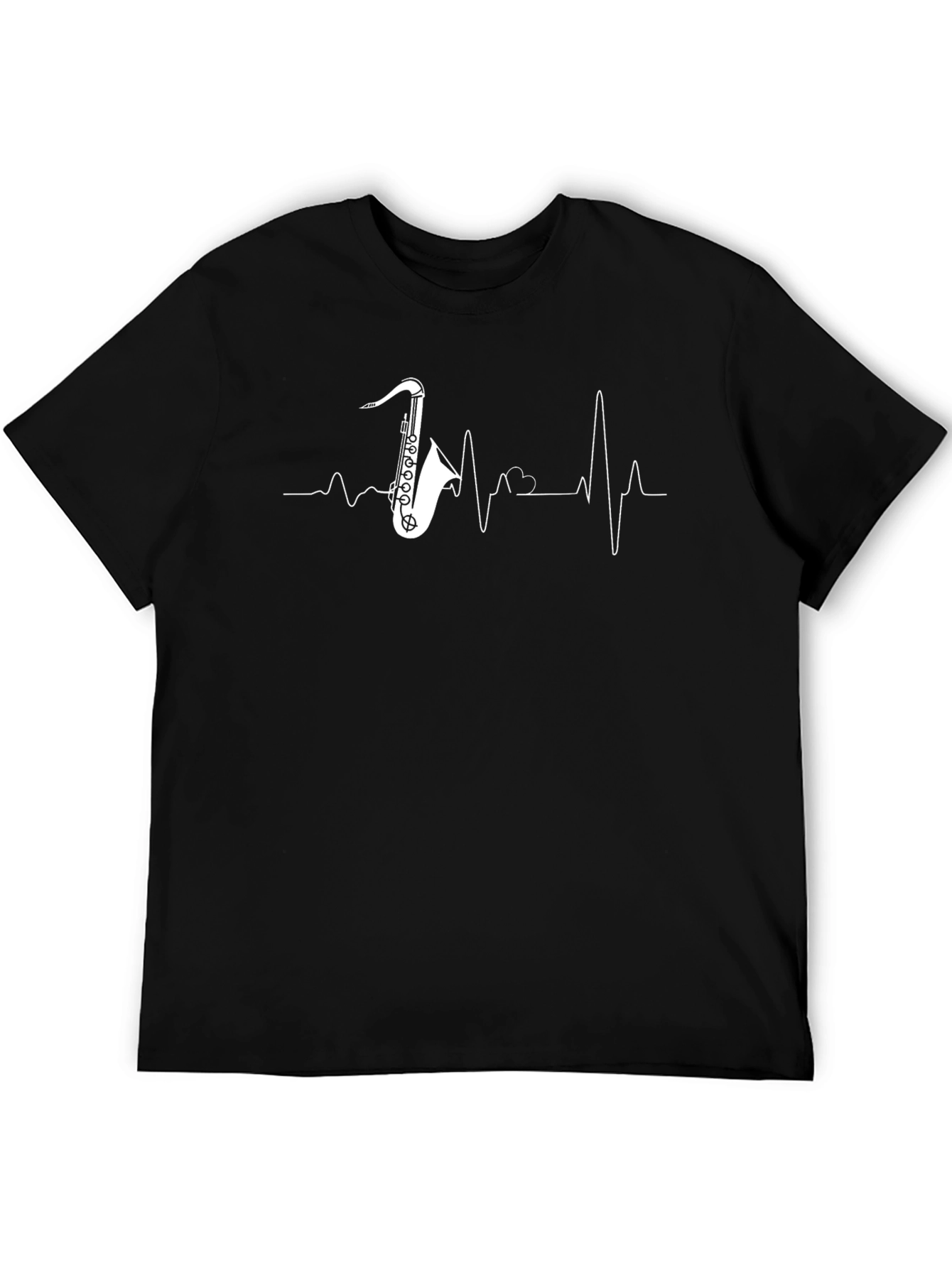 Saxophone Heartbeat Graphic Tee - Black