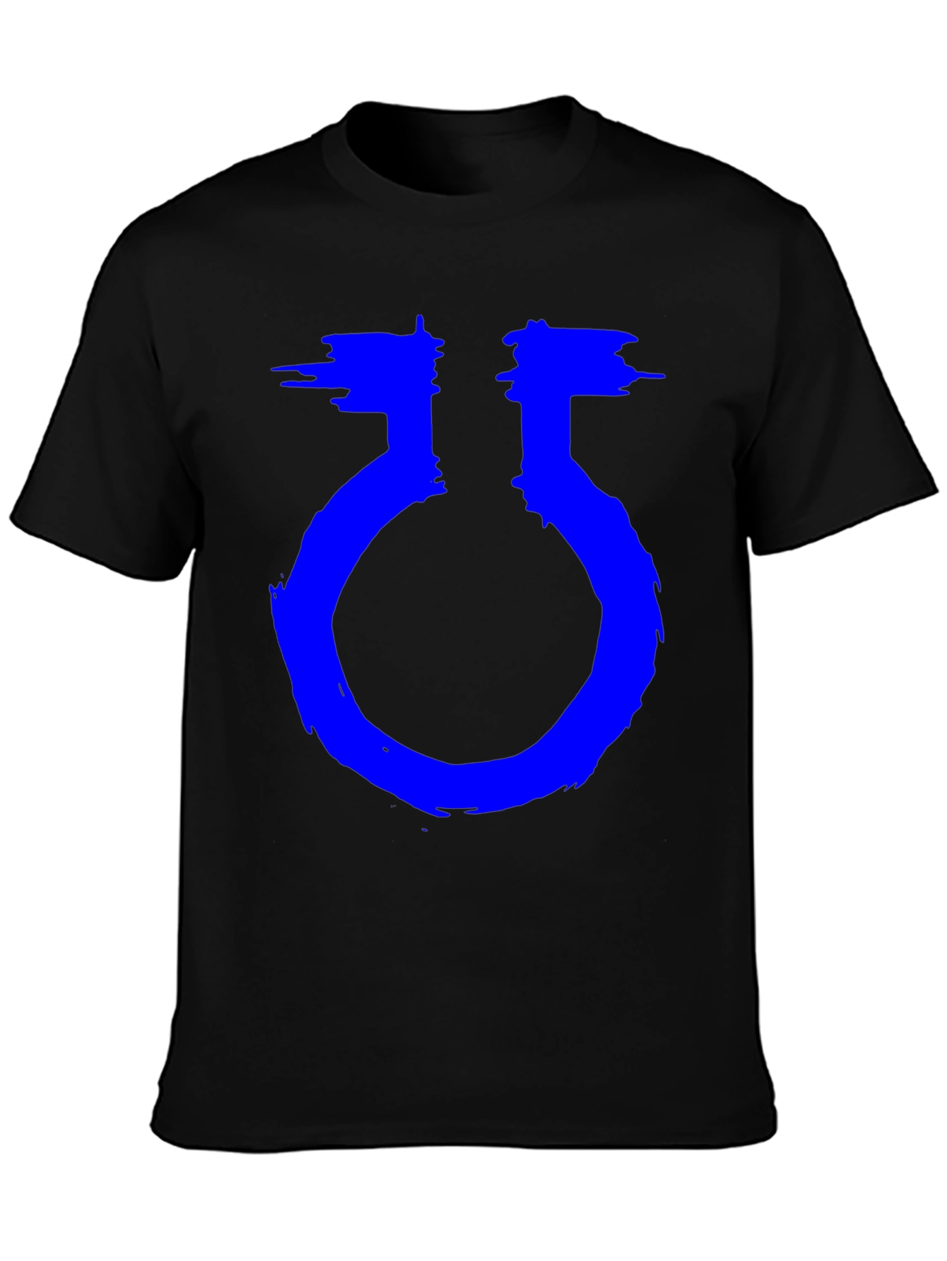 Unique Graphic Black T-Shirt with Blue Symbol