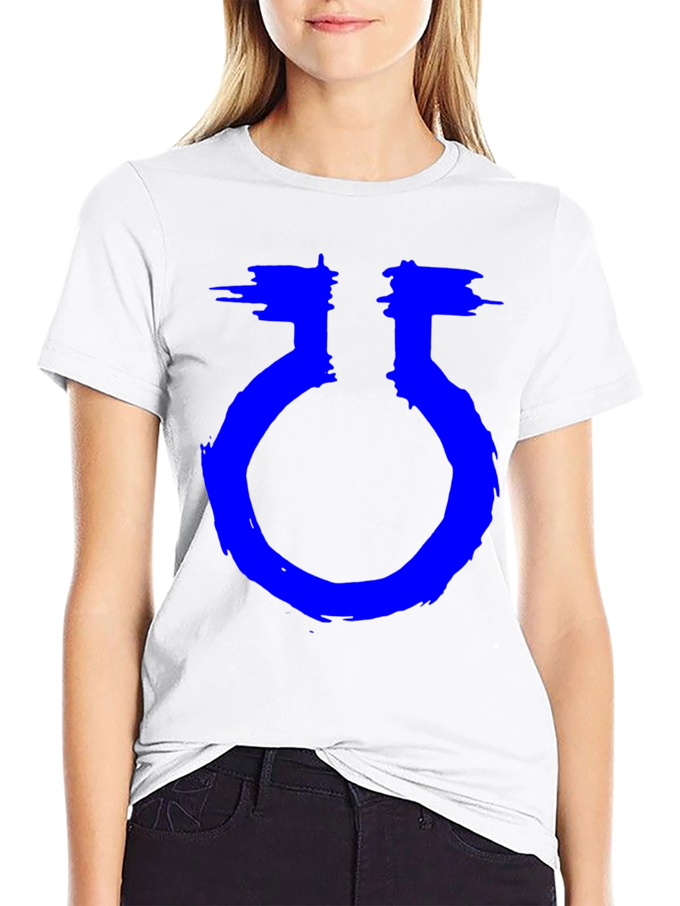 Unique Graphic Black T-Shirt with Blue Symbol