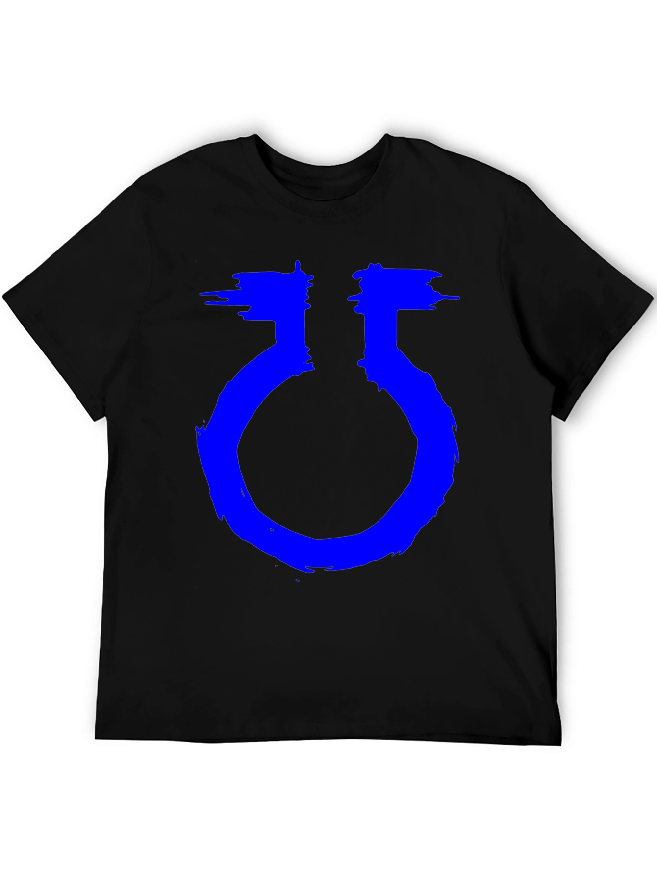 Unique Graphic Black T-Shirt with Blue Symbol