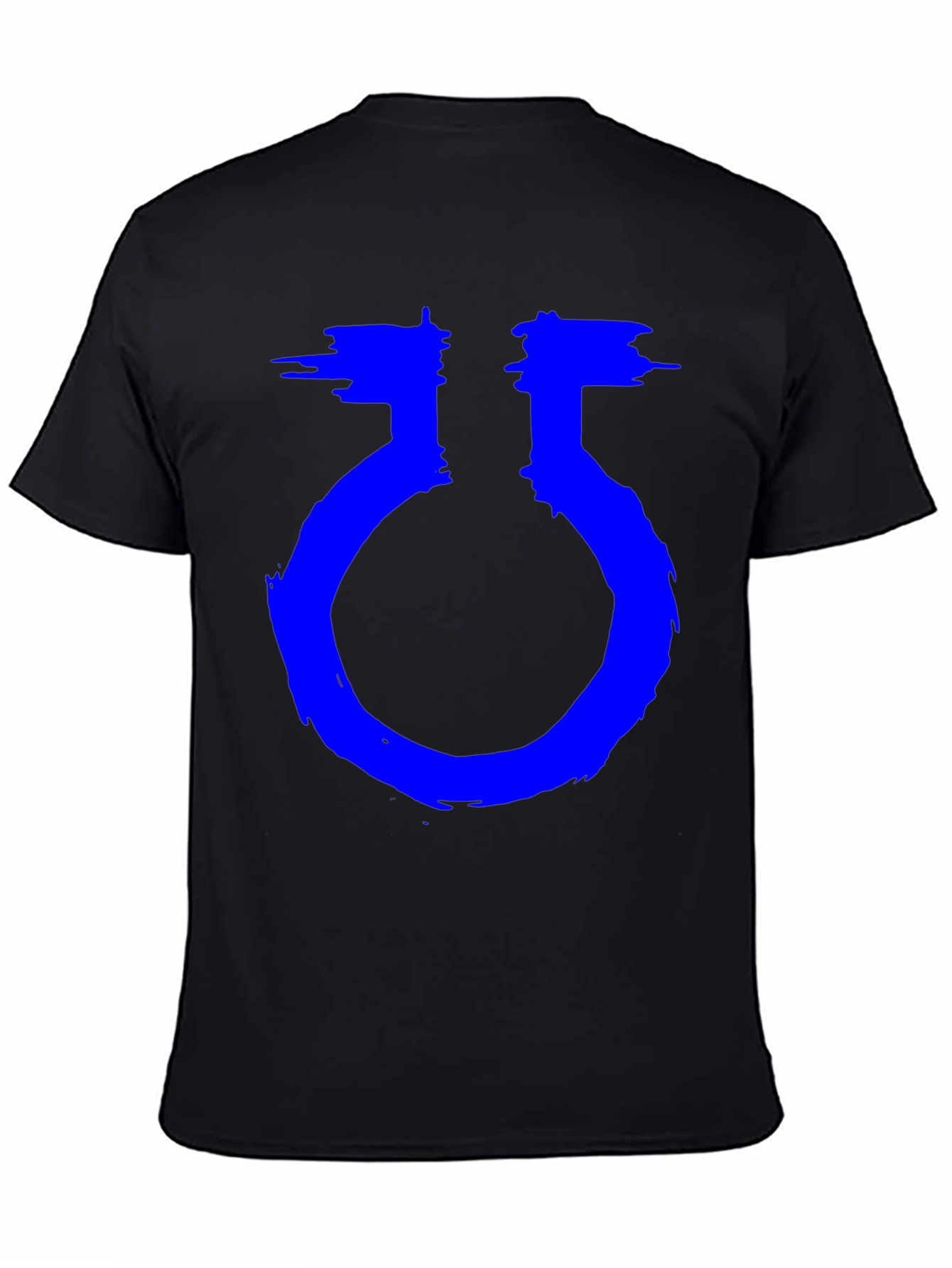 Unique Graphic Black T-Shirt with Blue Symbol
