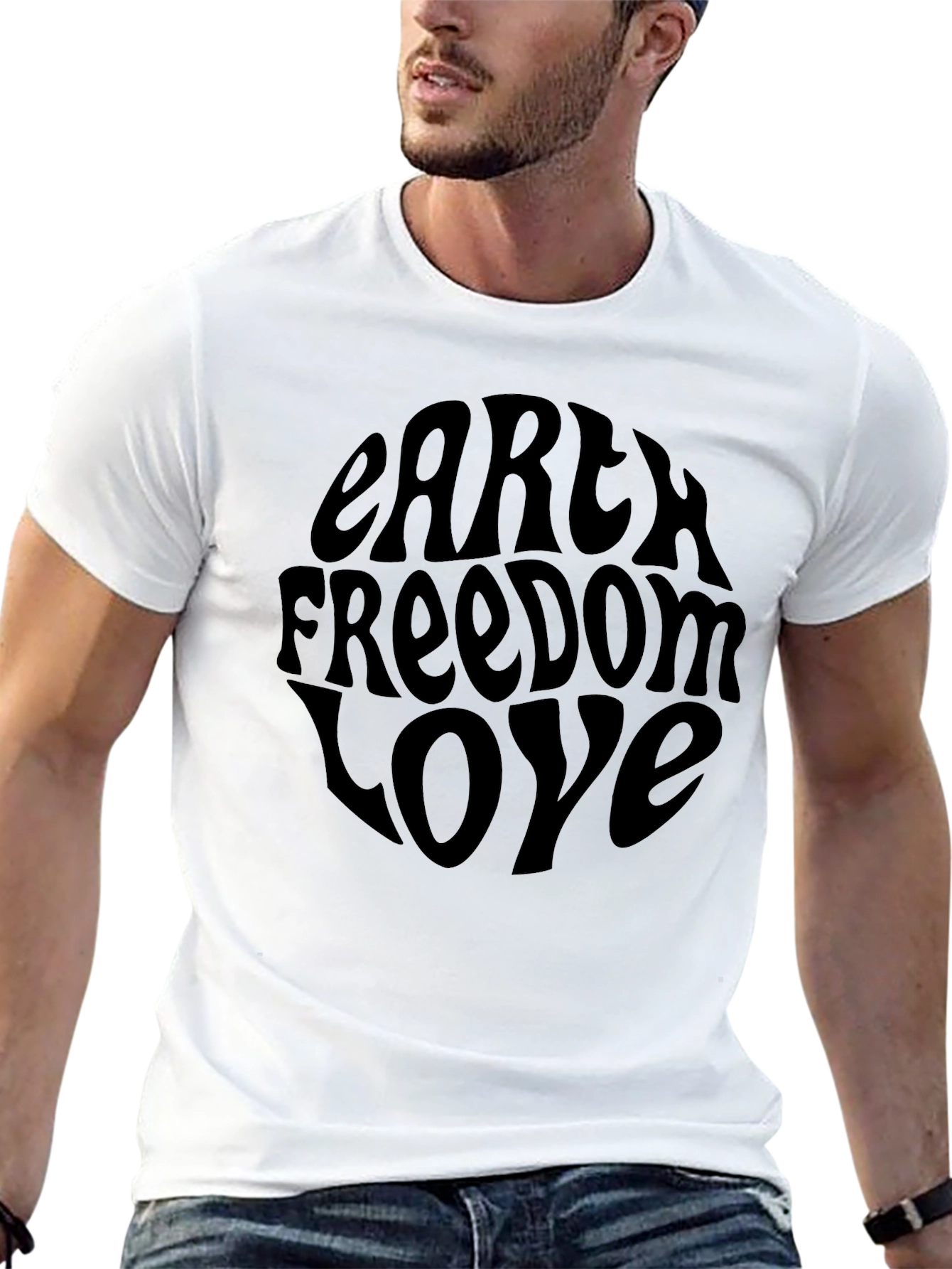 Earth Freedom Love Graphic Tee - Black