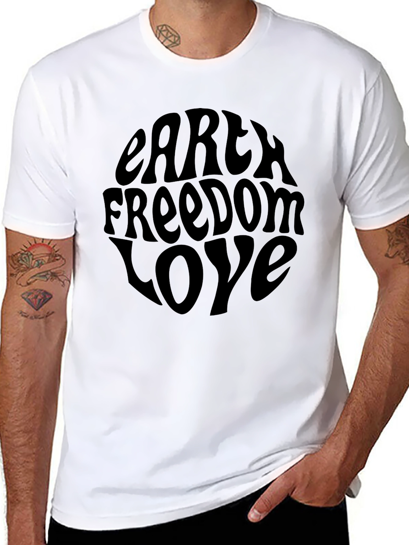 Earth Freedom Love Graphic Tee - Black
